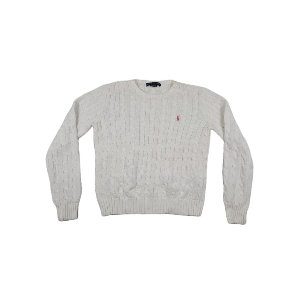 Ralph Lauren Vintage Blue Label Cable Knit Sweater Pink Pony Women's Size Large